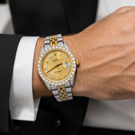Dual Tone Moissanite Date Just  Wrist Watch For Men's