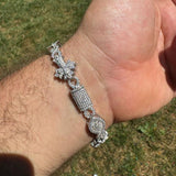 925 Silver Evil Eye Gothic Cross Link Bracelet Iced Out Bracelet