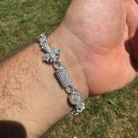925 Silver Evil Eye Gothic Cross Link Bracelet Iced Out Bracelet