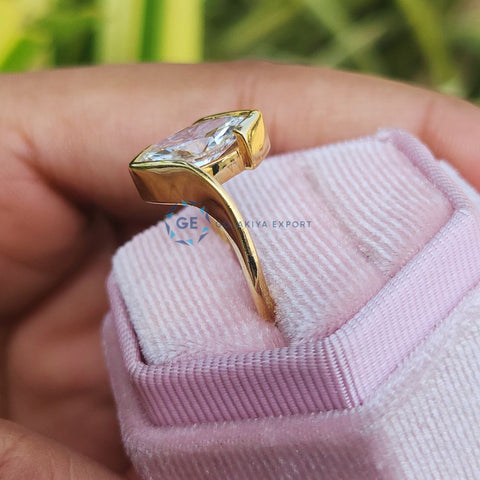 Half Bezel Set Marquise Cut Solitaire Lab Grown Diamond Ring