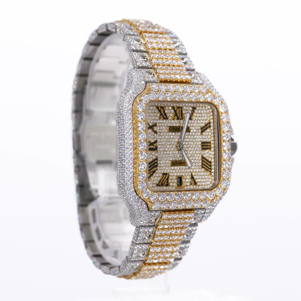 Roman Dial Dual Tone Moissanite Handmade Wrist Watch