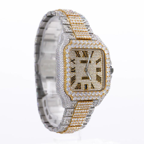 Roman Dial Dual Tone Moissanite Handmade Wrist Watch