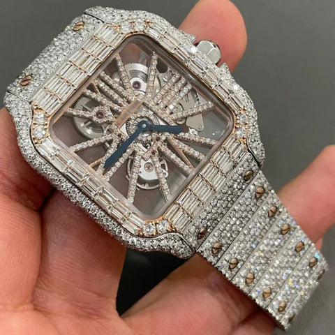 Automatic Skeleton Moissanite Fancy Watch For Men's