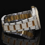 Dual Tone Iced Out Datejust Moissanite Wrist Watch