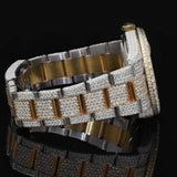 Dual Tone Iced Out Datejust Moissanite Wrist Watch