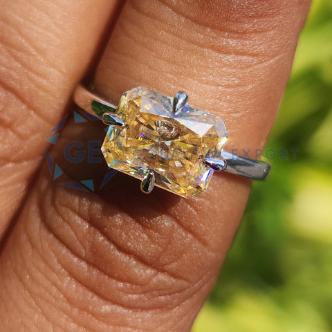 Lab Grown Diamond Champagne Radiant Cut Solitaire Ring