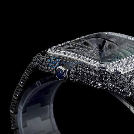 Formal Style Black Moissanite Skeleton Iced Out Watch