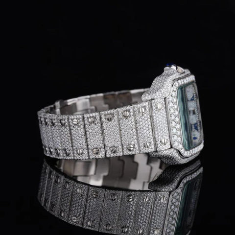 Blue Roman Number Iced Out Moissanite Watch
