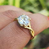 Round Cut Lab Grown Diamond Twisted Band Yellow Gold Ring