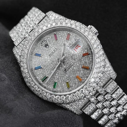 Full Iced Out Moissanite Diamond Date Just Watch