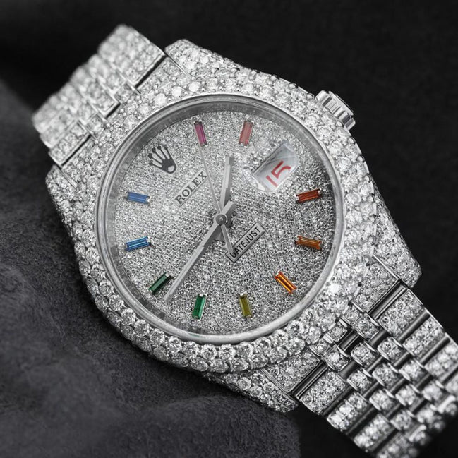 Full Iced Out Moissanite Diamond Date Just Watch