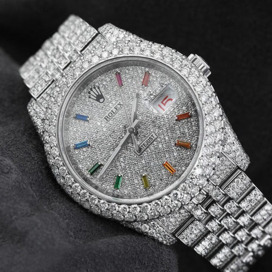 Full Iced Out Moissanite Diamond Date Just Watch