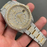 Dual Tone Stainless Steel Iced Out Moissanite Wrist Watch