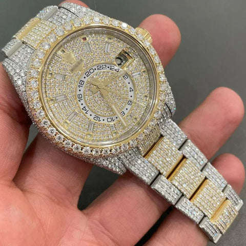 Dual Tone Stainless Steel Iced Out Moissanite Wrist Watch