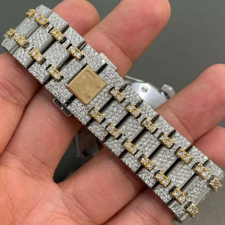 Dual Tone Moissanite Wrist Watch For Men's