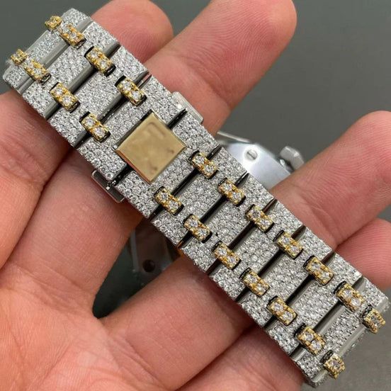 Dual Tone Moissanite Wrist Watch For Men's