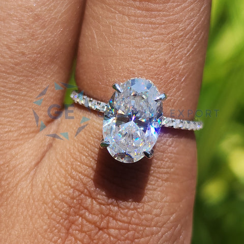 14K White Gold Oval Cut Lab Grown Diamond Engagement Ring