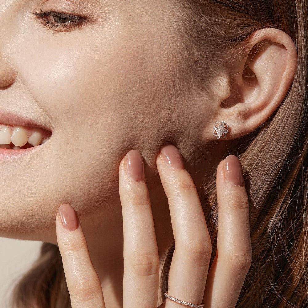 Oval Cut Moissanite Diamond Halo Stud Back Earrings