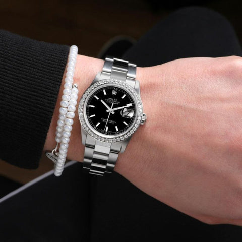 Black Stick Dial Stainless Steel Moissanite Watch