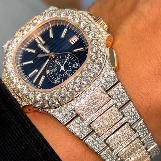 Blue Dial Dual Tone Moissanite Diamond Watch