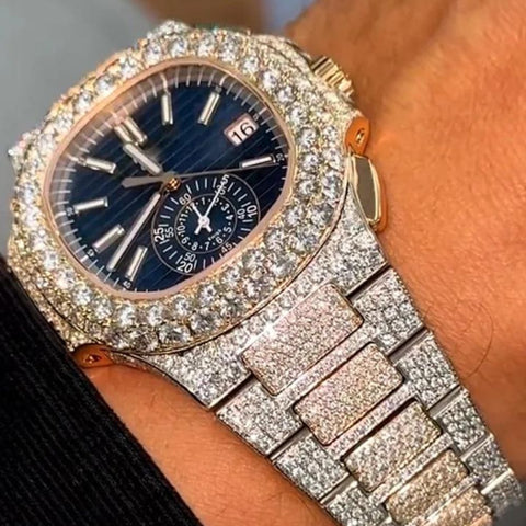 Blue Dial Dual Tone Moissanite Diamond Watch