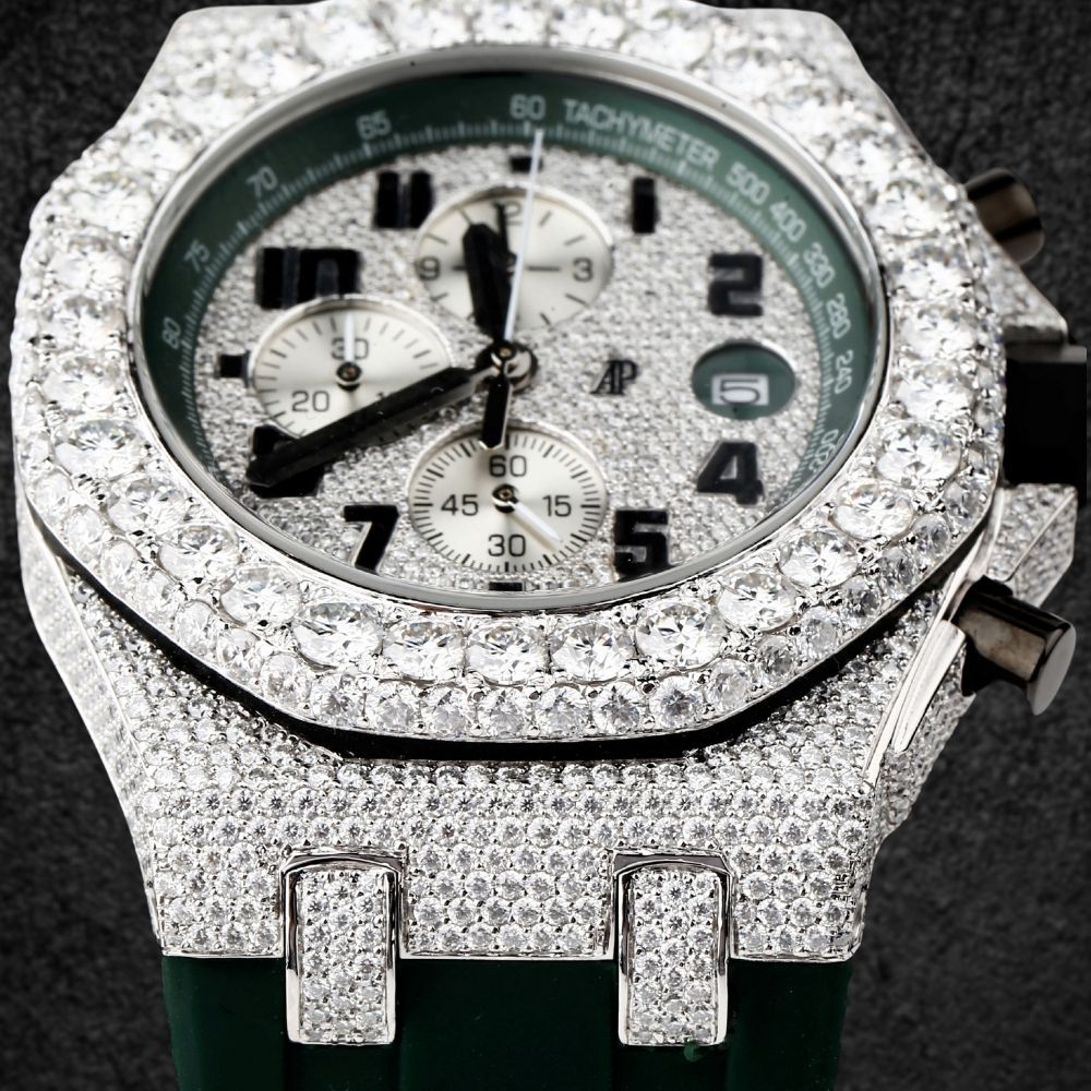 Moissanite Diamond Iced Out Rubber Strap Watch For Men's