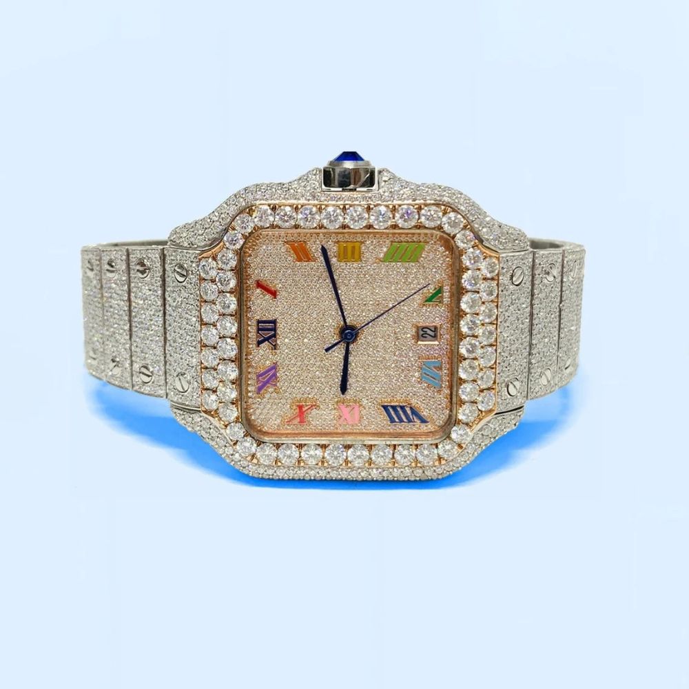 Rain Bow Roman Numeric Moissanite Diamond Watch