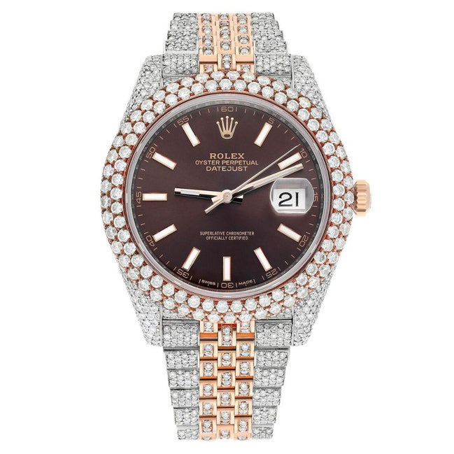 Dual Tone Brown Dial Datejust Iced Out Moissanite Watch