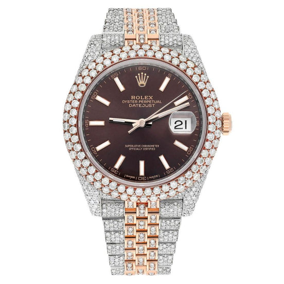 Dual Tone Brown Dial Datejust Iced Out Moissanite Watch