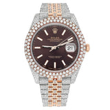 Dual Tone Brown Dial Datejust Iced Out Moissanite Watch
