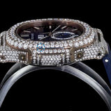 Fabulous Iced Out Blue Rubber Belt Automatic Moissanite Wrist Watch