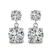 Double Round Moissanite Drop Stud Earrings in White Gold
