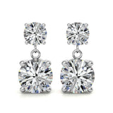 Double Round Moissanite Drop Stud Earrings in White Gold