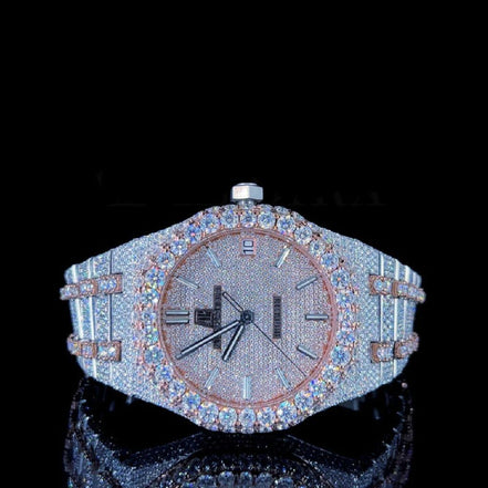 Rose And White Dual Tone Automatic Moissanite Watches