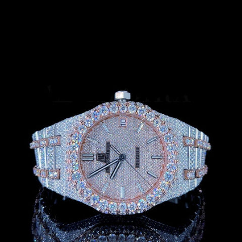 Rose And White Dual Tone Automatic Moissanite Watches