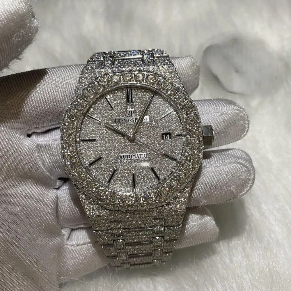 Fully White Black Stick Moissanite Diamond Watch