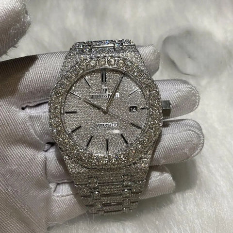 Fully White Black Stick Moissanite Diamond Watch