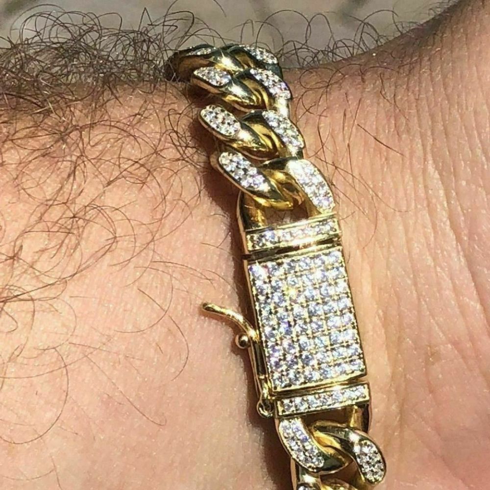 Yellow Tone Cuban Link Moissanite Bracelet