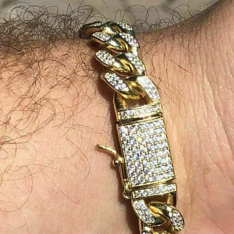 Yellow Tone Cuban Link Moissanite Bracelet