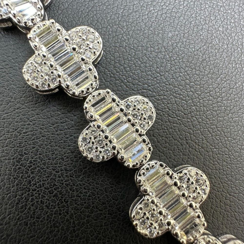 Iced Out Moissanite Baguette Clover Tennis Bracelet
