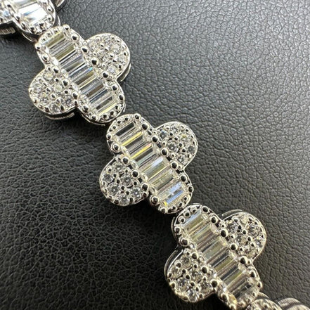 Iced Out Moissanite Baguette Clover Tennis Bracelet