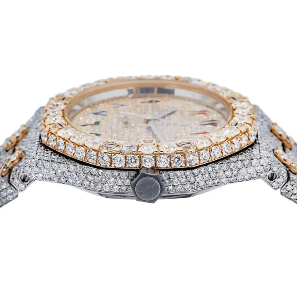 Moissanite Rain Bow Numeric Dual Tone Iced Out Watch