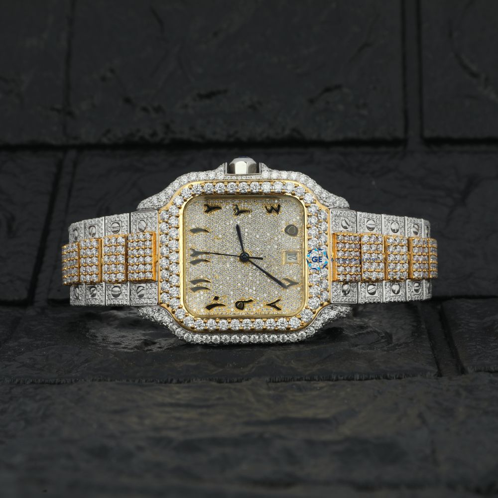 Dual Tone Arabic Dial Moissanite Hip Hop Watch