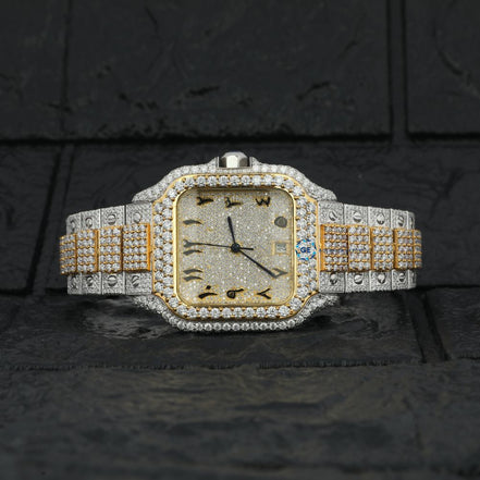 Dual Tone Arabic Dial Moissanite Hip Hop Watch