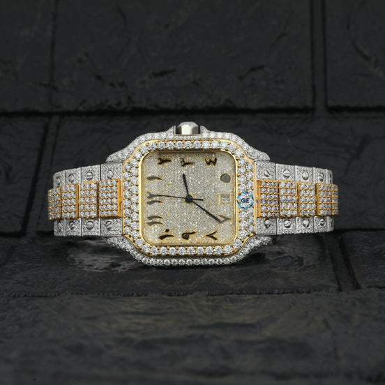 Dual Tone Arabic Dial Moissanite Hip Hop Watch