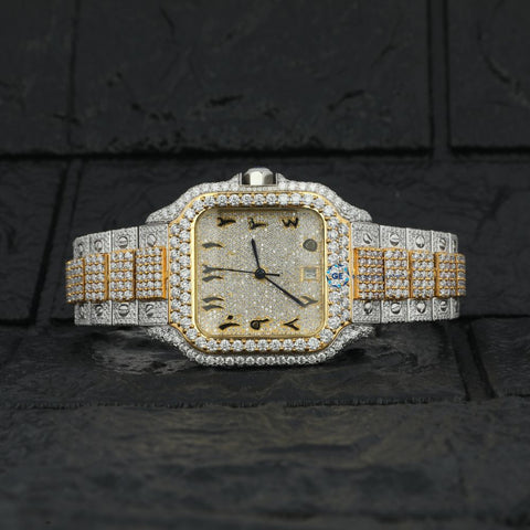 Dual Tone Arabic Dial Moissanite Hip Hop Watch