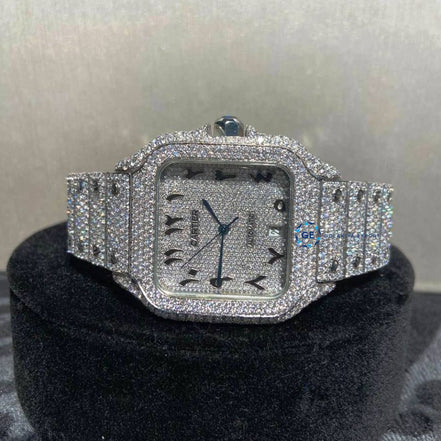 Arabic Dial Full White Moissanite Hip Hop Watch