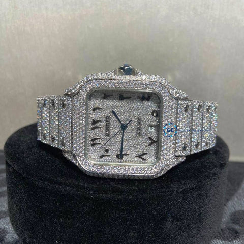 Arabic Dial Full White Moissanite Hip Hop Watch