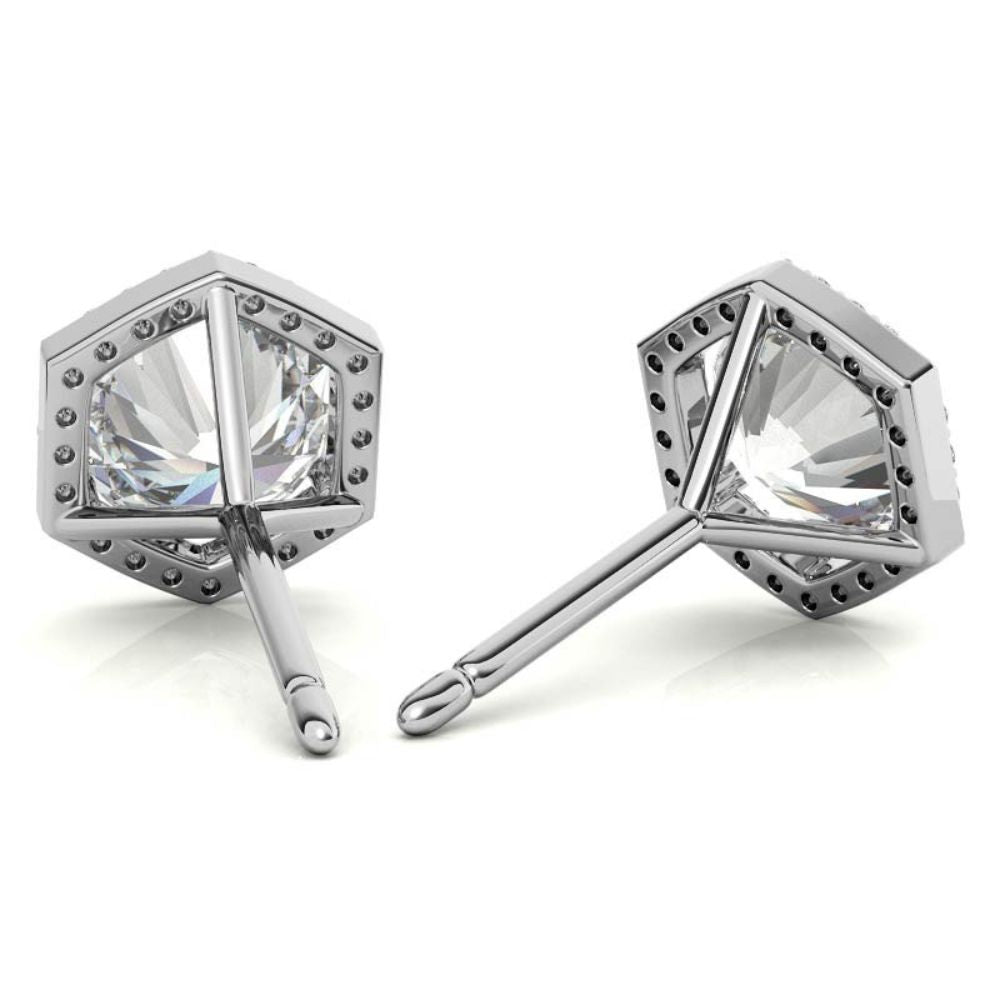 Hexagon Halo Moissanite Round Cut Stud Earrings