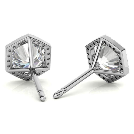 Hexagon Halo Moissanite Round Cut Stud Earrings